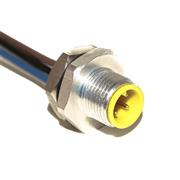 M12 Receptacle, 3-Position Male Straight to Open End, 18 AWG